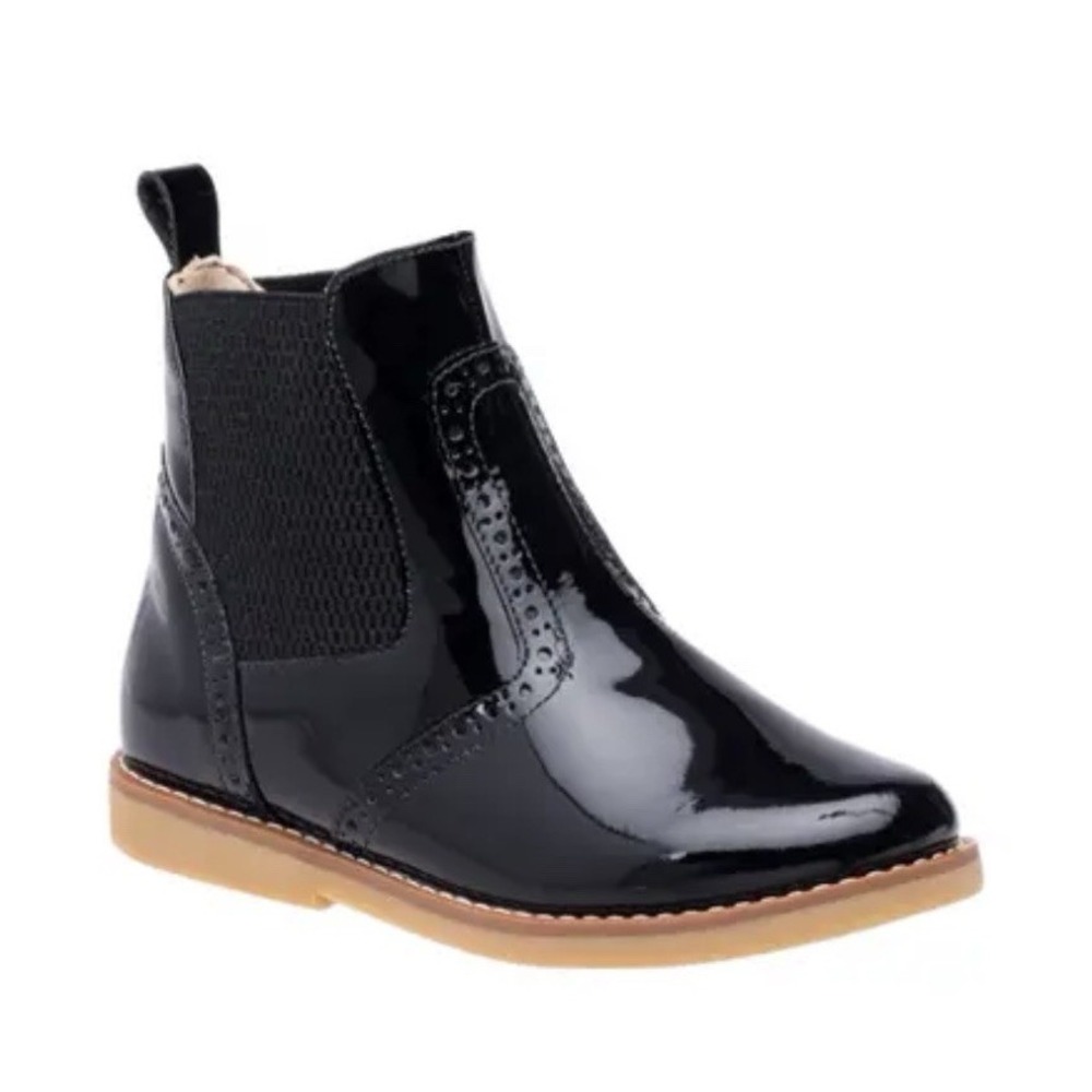 Elephantito Chelsea Boots Kid's 3 Black Patent Leather Slip-On Round Toe Size 34